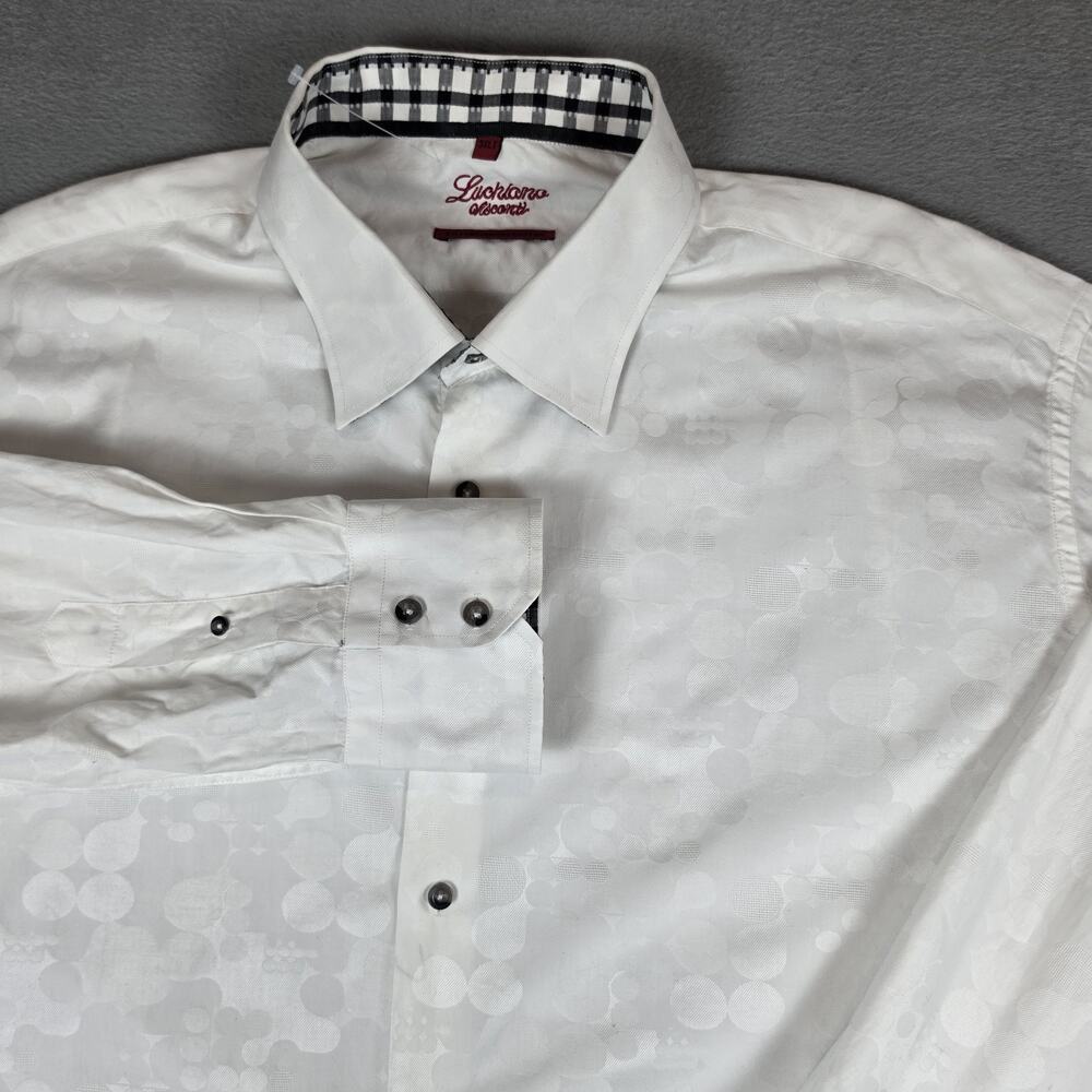 Luchiano Visconti 3XLT White Mercerized Cotton Dress Shirt Jacquard Pattern